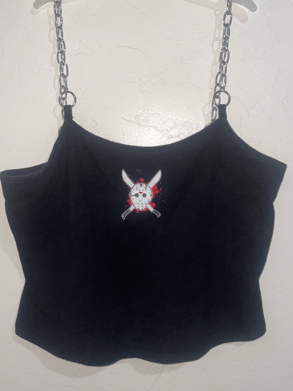 Halloween Jason Black Graphic Chain-Strap Camisole with Red Accent